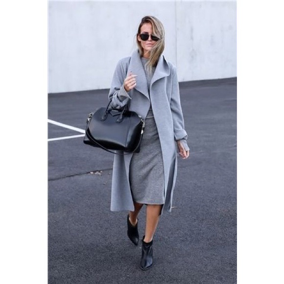 Stylish Grey Waterfall Belted Trench Coat