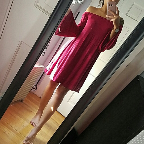 Lowest** Maroon off shoulder dress