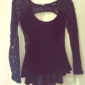 Open-back free people velvet and lace top