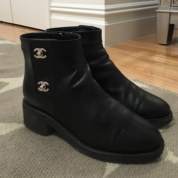 Chanel Turn lock silver ankle boot