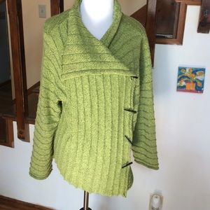 Unique Shawl Collar Green Sweater