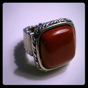 Charming charlie red/orange silver stretch ring