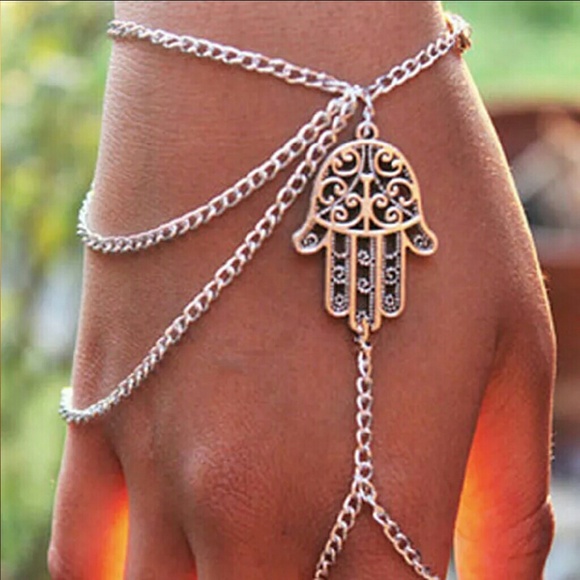 Sale! Hamsa Hand Bracelet Ring Adjustable New - Picture 2 of 2