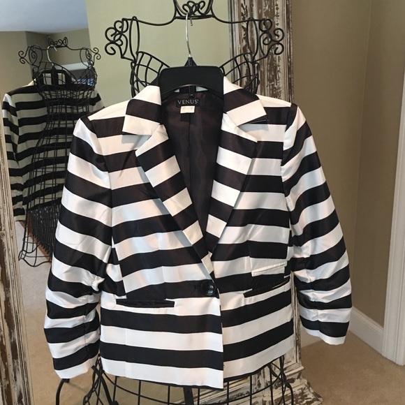 Black & white striped satin blazer