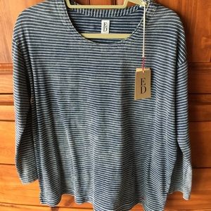 ED 3/4 Sleeve Indigo Stripe Swing Top