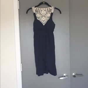 navy blue dress with crochet back