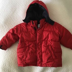 Baby GAP red puffy jacket with navy fleece inside