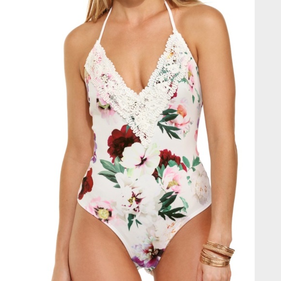 Floral lace trim bodysuit
