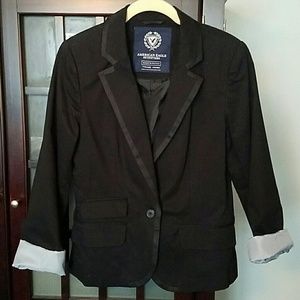 **SALE** BLACK ONE BUTTON BLAZER WITH FAUX POCKETS