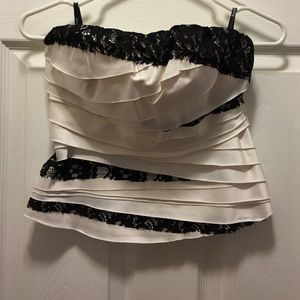 Bebe crop top, white with black lace