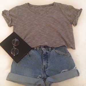 Grey Striped Crop Top