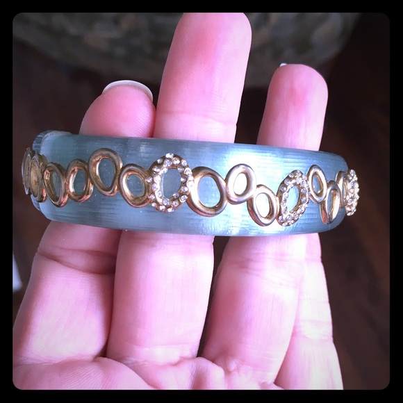 Alexis Bittar lucite teal & gold bracelet