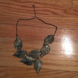 Antiqued goldtone bib leaf necklace