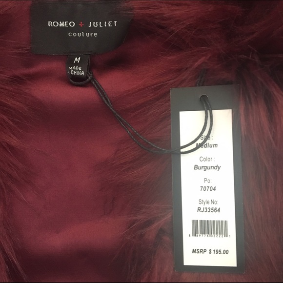 Romeo + Juliet Couture Burgundy Faux Fur Vest - Picture 2 of 4