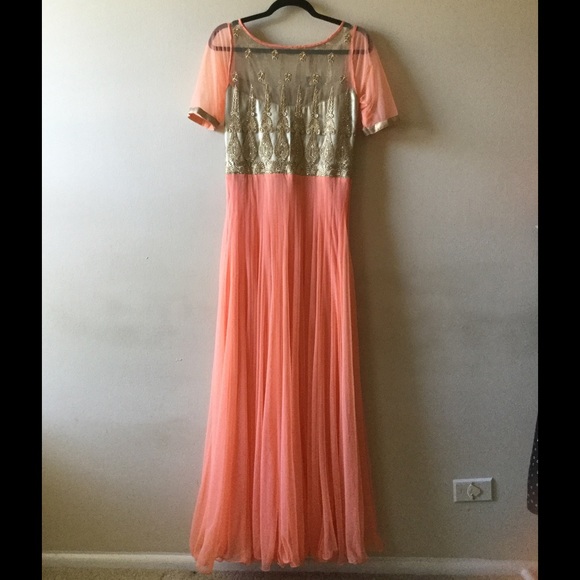 Indian peach color net dress - Picture 2 of 4
