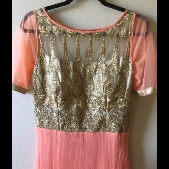 Indian peach color net dress - Picture 3 of 4