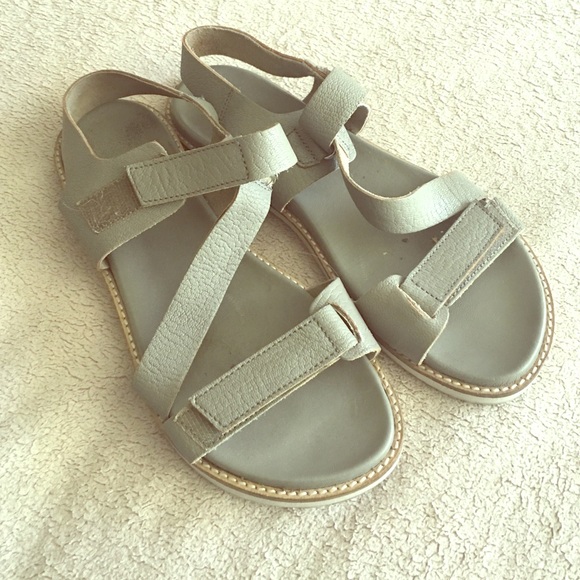 Genuine grey leather strappy footbed sandals