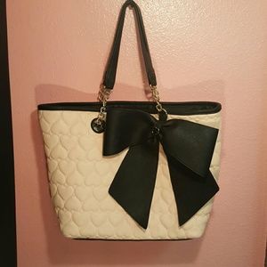 Betsey Johnson Baby Pink and Black Bow Tote Bag