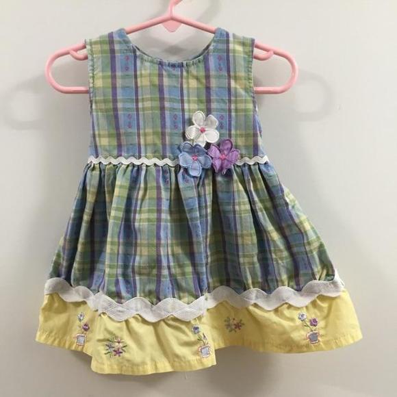 Blueberi Boulevard Plaid Sundress with Floral Accents