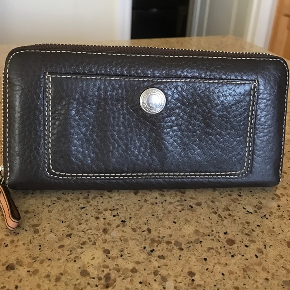 Coach Brown Leather Zip Around Wallet