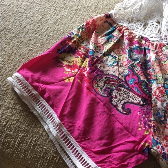 PINK PAISLEY CROCHET TRIM SWING TOP - Picture 4 of 4