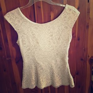 Cream Lace Detailed Peplum Top