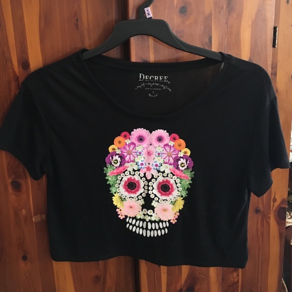 Black Flower Skull Crop Top