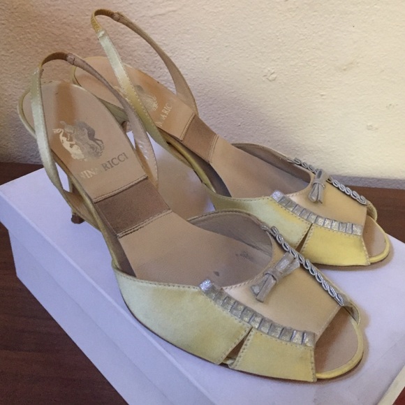 Nina Ricci yellow satin evening slingback sz 39