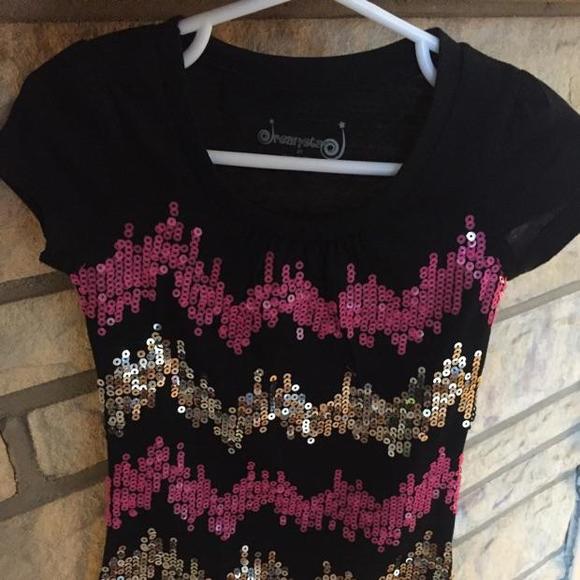 Dream Star - black top with pink and silver sequins - Picture 1 of 4