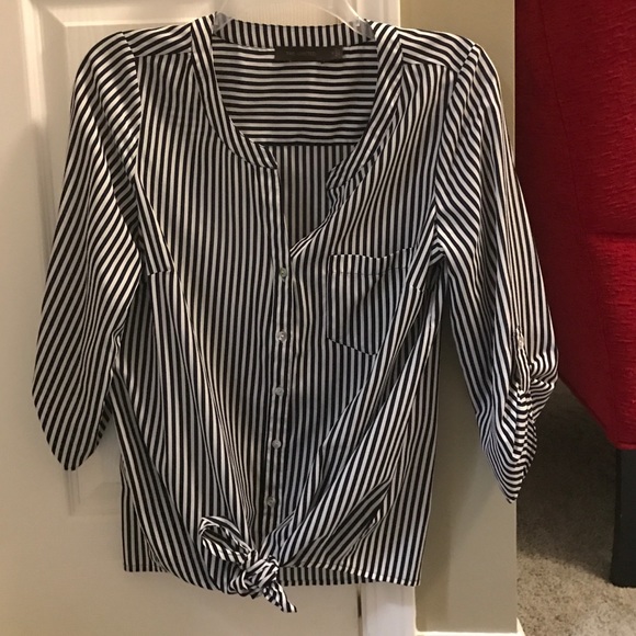 Limited navy and white striped silk button down