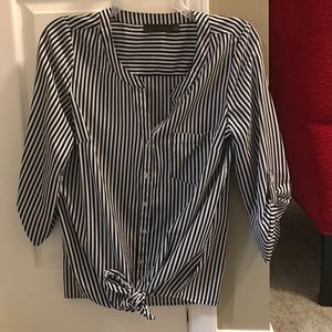 Limited navy and white striped silk button down