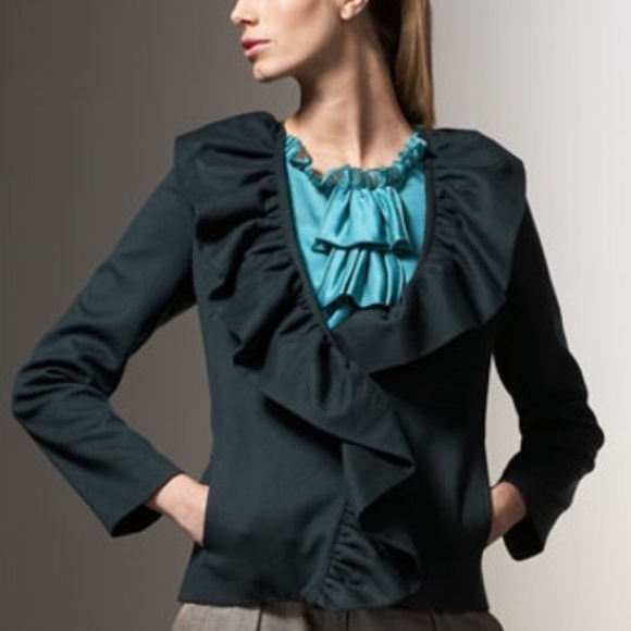 Milly Jackets & Blazers - MILLY sz 4 gorgeous olive green wool ruffle jacket