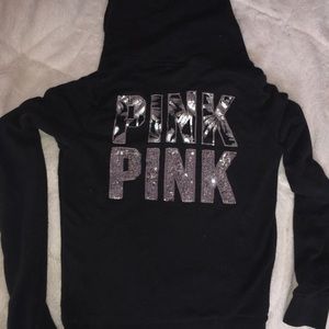 PINK Victorias Secret Bling black palm tree zip up
