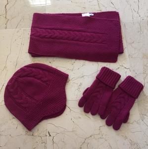 Jacadi three piece scarf, mittens and hat set.
