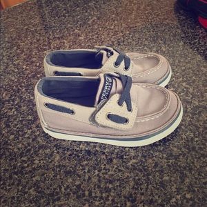 Gray and navy sperry