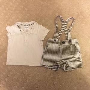 Gymboree overall suspender seersucker  set