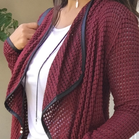 Clearance!! Burgundy draped Cardigan - Picture 2 of 3