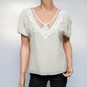 Leyendecker LA Ivory Lined Silk Lace Blouse US2