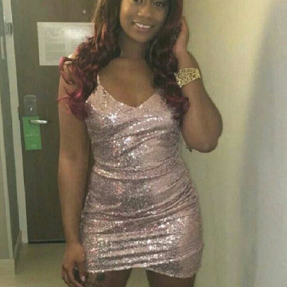 Rose Gold Sequin Ruched Party Club Mini Dress