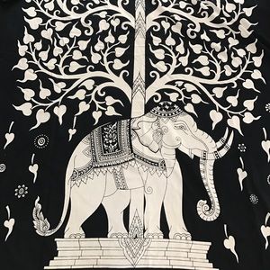 Elephant tree of life tapestry black and white