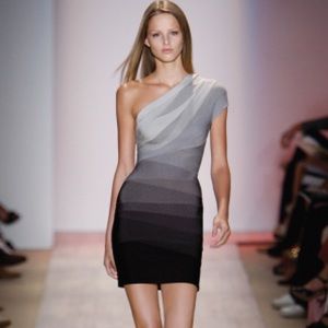 Authentic Herve Leger one shoulder ombré dress