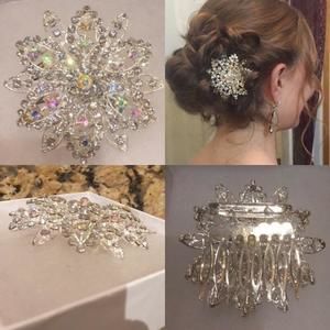 Sliver Crystal Flower Pin / Hair Clip