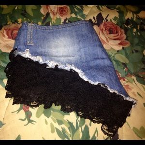 Blue Jeans Shorts Accented With Black Lace
