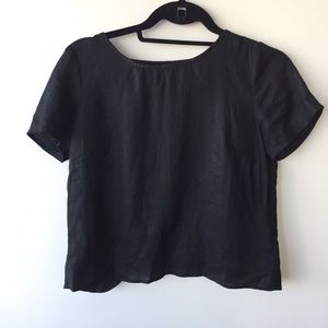 Madewell Black Linen Blouse with Tip Back
