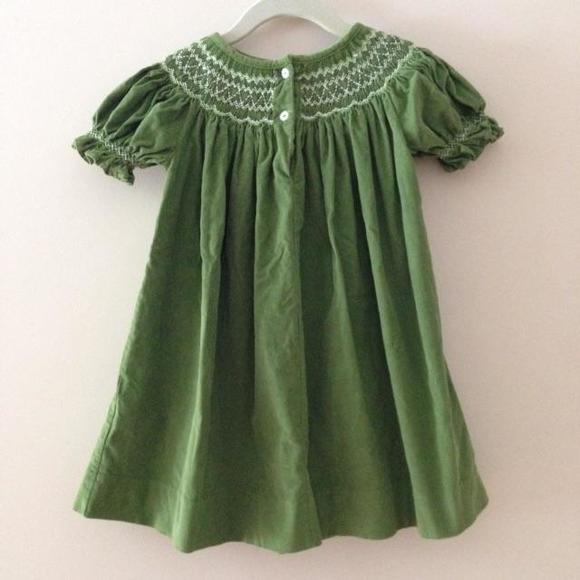 Green Smocked Corduroy Dress - Picture 2 of 4