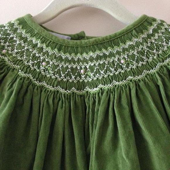 Green Smocked Corduroy Dress - Picture 3 of 4
