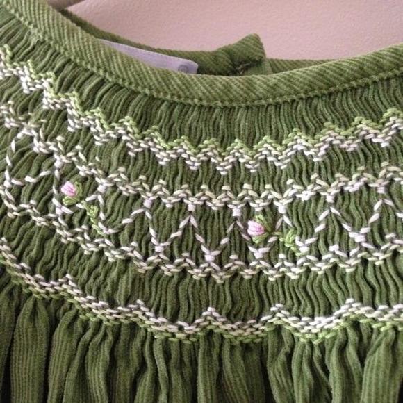 Green Smocked Corduroy Dress - Picture 4 of 4