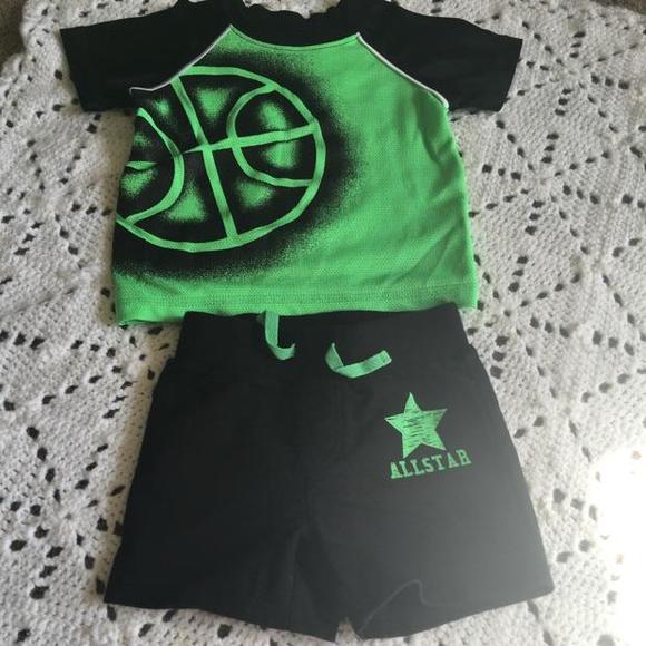 Cute neon green and black sporty shorts and shirt