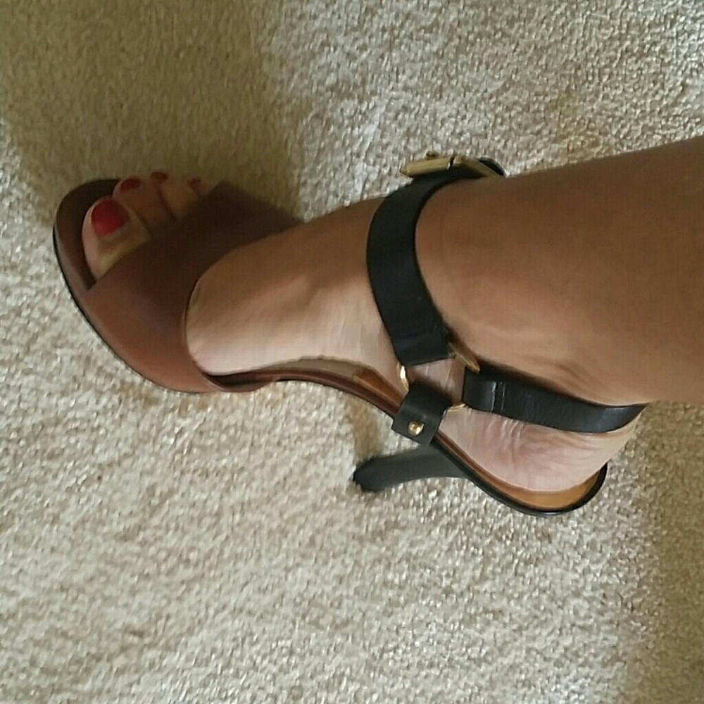 Michael Kors Platform Sandals Luggage Brown Black - Picture 7 of 7