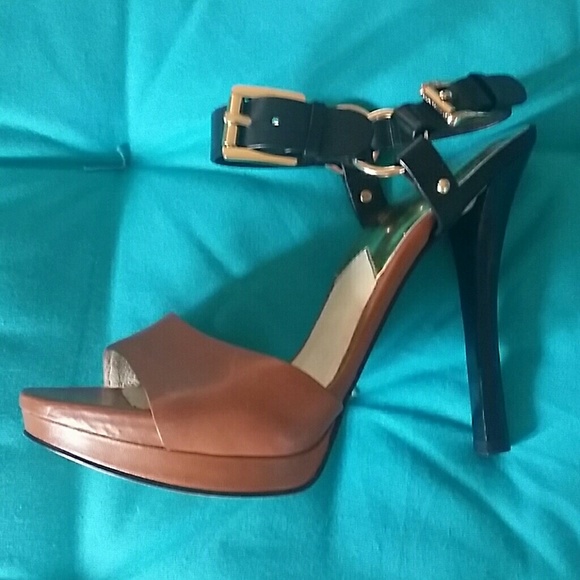 Michael Kors Platform Sandals Luggage Brown Black - Picture 4 of 7